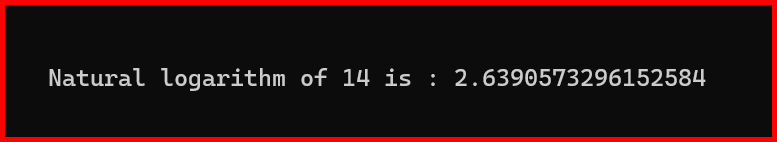 Picture showing the output of the Math.log function in python